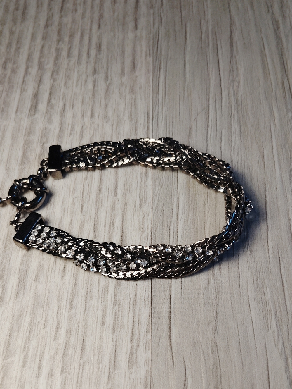 Silver-Tone Crystal Braided Multi-Chain Bracelet